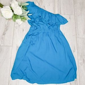 Blue Off the Shoulder Mini Dress